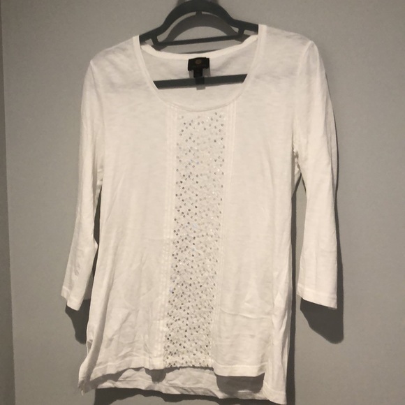 END OF YEAR SALE! | JM Collection White Top with Sequins - Picture 2 of 3